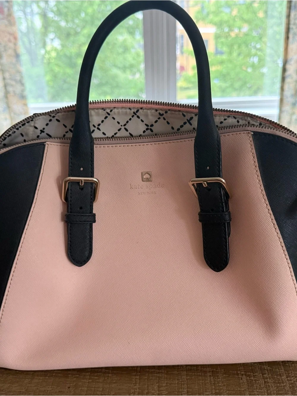 Kate Spade New York Blush Pink Black Saffiano Satchel Crossbody